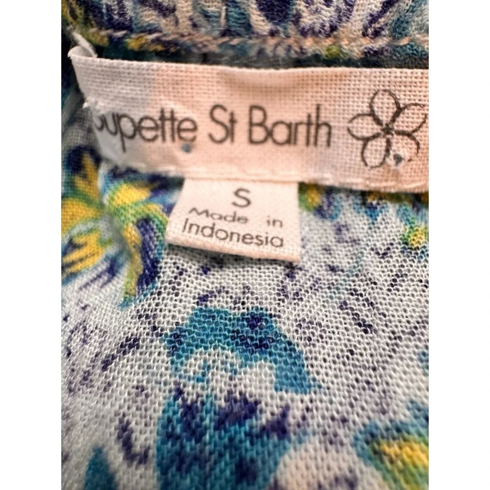 Poupette St Barth Mara Strapless Maxi Dress Blue Floral Print Small resort wear